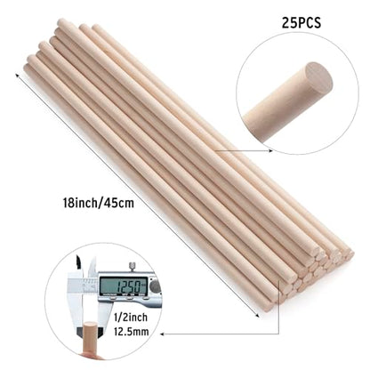 Wood Dowels Wooden Dowel Rods for Crafts (25 Count)