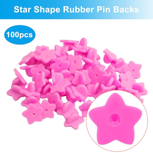 100 Pack Pink Star Shape Rubber Pin Backs (100 Count)