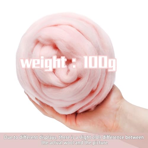 3.53oz Needle Felting Wool Roving for Needle Felting Meat Pink Felting Wool (3.5 Ounce)