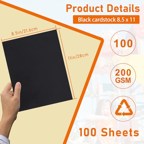 100 Sheets Black Cardstock 8.5 x 11 Printer Paper 75lb (100 Count)