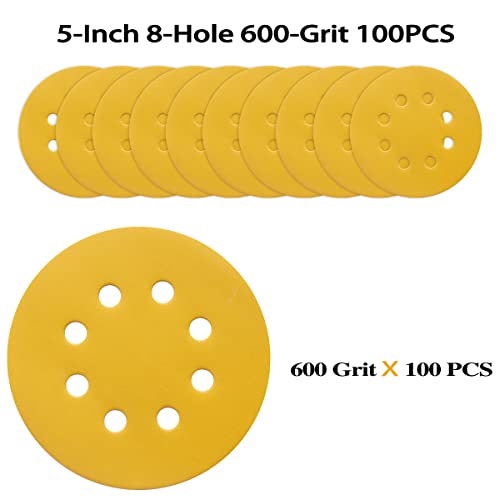 100PCS 5 Inch Sanding Discs 600 Grit Random Orbit Sander Sandpaper (100 Count)