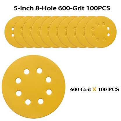 100PCS 5 Inch Sanding Discs 600 Grit Random Orbit Sander Sandpaper (100 Count)