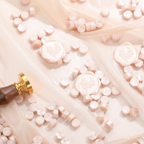 360Pcs Champagne Sealing Wax Beads with 2 Spoons and 4 Tea Candles for Wax Seal Stamps (360 Count)