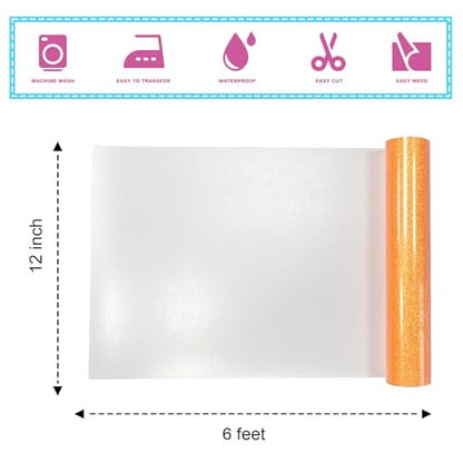 Fluorescent Orange Glitter Heat Transfer Vinyl 12" x 6FT