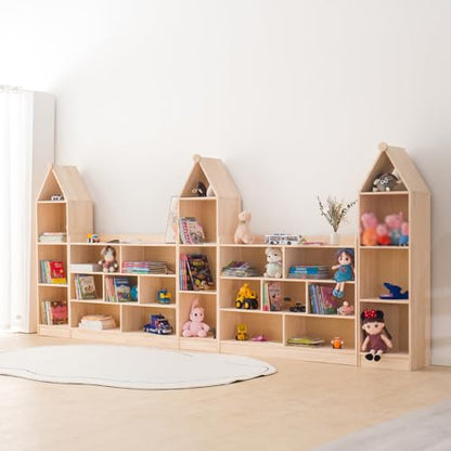 Wooden 7 Compartment Storage Cabinet Organizer Kids 3 Tier Wood Bookshelf School Storage Shelf Classroom Furniture for Kids Natural