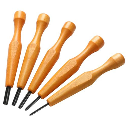 5 Pcs Linoleum Carving Tool Set Wood Handle Linocut (5 Count)