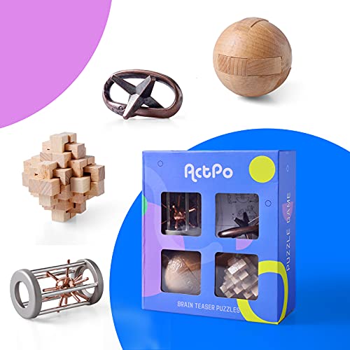 Wooden and Metal Puzzles Gift for Kids (4 Count)