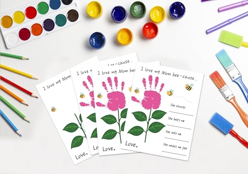 10 Pack Mothers Day Flower Handprint Art Greeting Cards for Mom from Daughter Son Husband Teacher