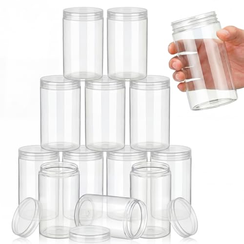 12 Pack 32 oz Plastic Container Jars with Lids Round Clear Travel Cosmetic Container Slime Jars for Toiletries (12 Count)