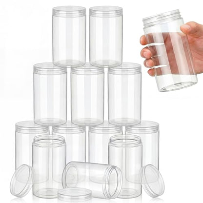 12 Pack 32 oz Plastic Container Jars with Lids Round Clear Travel Cosmetic Container Slime Jars for Toiletries (12 Count)