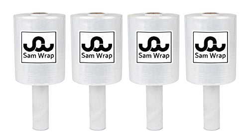 R) Stretch Wrap 5" x 1000' Roll With Handle, 80 Gauge Extra Thick Durable Self-Adhering Plastic Wrap for Moving, Packing Wrap Industrial Strength, Clear Plastic Pallet Shrink (4 Pack) (4 Count)