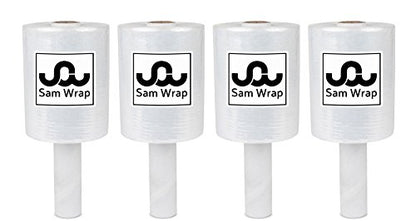 R) Stretch Wrap 5" x 1000' Roll With Handle, 80 Gauge Extra Thick Durable Self-Adhering Plastic Wrap for Moving, Packing Wrap Industrial Strength, Clear Plastic Pallet Shrink (4 Pack) (4 Count)