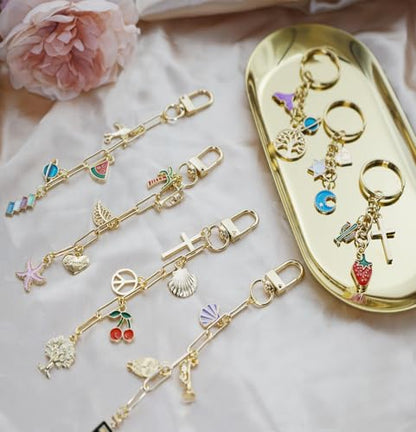 358 PCS Gold DIY Keychain Making Kit Cute Bag Charm Kit 110 Charms 28 Keychain Clips with Key Ring Swivel Snap Hook Lobster Claw Clasps 200 Jump Ring Jewelry Plier DIY Set Women Craft