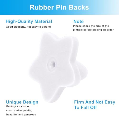 100 Pack White Star Shape Rubber Pin Backs (100 Count)