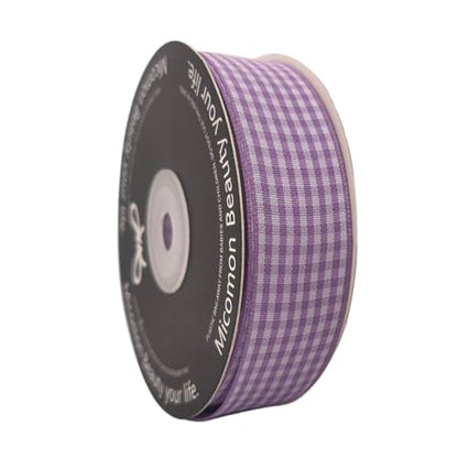 Purple and White Woven Edge Plaid Ribbon 100% Polyester Gingham Ribbon 25 Yards Each Roll