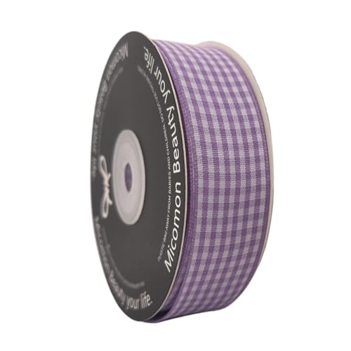 Purple and White Woven Edge Plaid Ribbon 100% Polyester Gingham Ribbon 25 Yards Each Roll