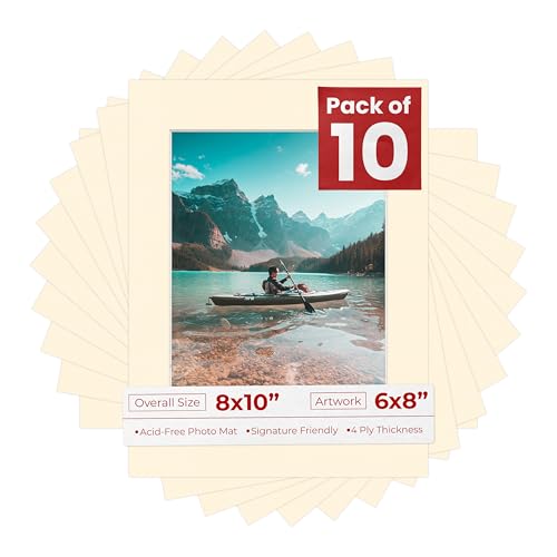 Pack of Ten 8x10 Mats Bevel Cut for 6x8 Photos (10 Count)