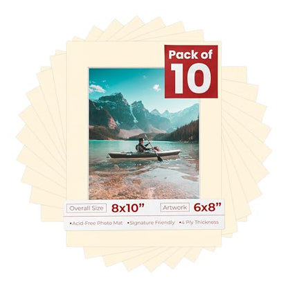 Pack of Ten 8x10 Mats Bevel Cut for 6x8 Photos (10 Count)