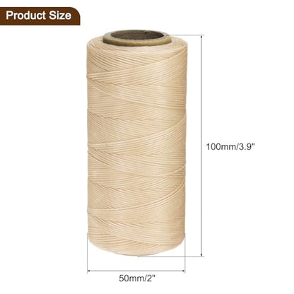 150D 0.8mm Flat Waxed Thread 284 Yards Polyester Leather Sewing Waxed String Hand Stitching Waxed Cord for Leather Stitching Sewing Bookbinding DIY Craft Beige