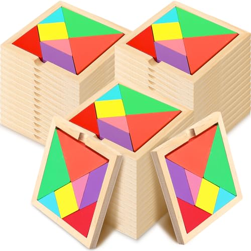 36 Pack Wooden Tangram Puzzles for Kids (36 Count)