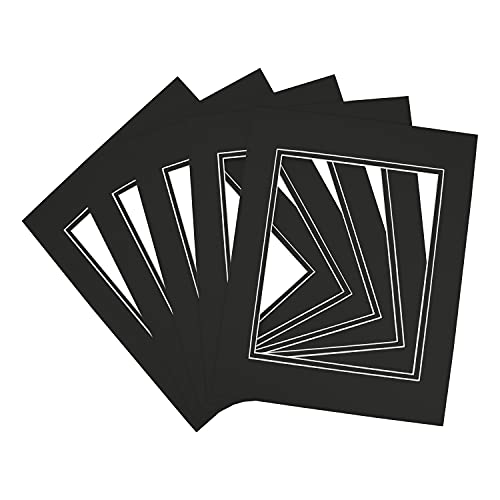 5 Pack Double mat 11x14 for 8x10 Photo Black Over Black