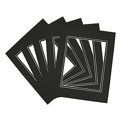 5 Pack Double mat 11x14 for 8x10 Photo Black Over Black