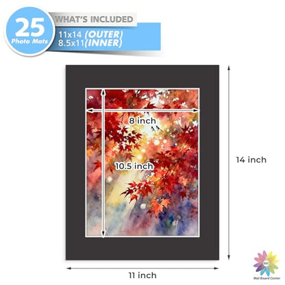 Mat Board Center 25 Pack 11x14 Picture Mat for 8.5x11 Photo Black