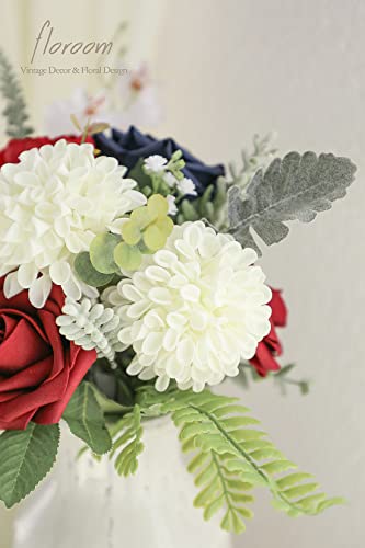 Artificial Dahlia Flowers 25pcs Real Looking Ivory Foam Fake Roses with Stems for DIY Wedding Bouquets White Bridal Shower Centerpieces Floral Arrangements Party Tables Home Decoration (25 Count)