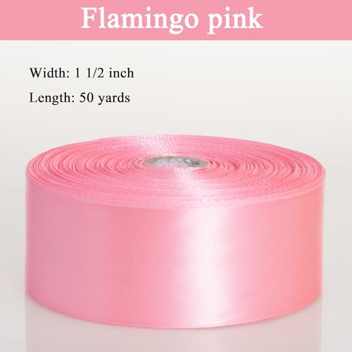 1 1 2 Inch Flamingo Pink Solid Satin Ribbon for Gift Wrapping