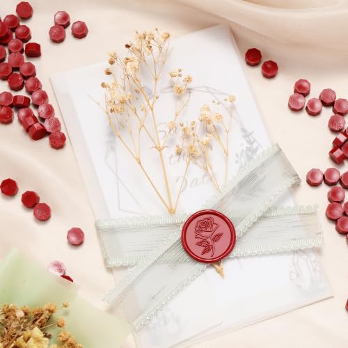 360Pcs Dark Red Sealing Wax Beads with 2 Spoons and 4 Tea Candles for Wax Seal Stamps (360 Count)