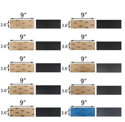 60 Pcs 9x3.6 Inch 10 Grit Mixed Packing Wet and Dry Sandpaper Sheets (60 Count)