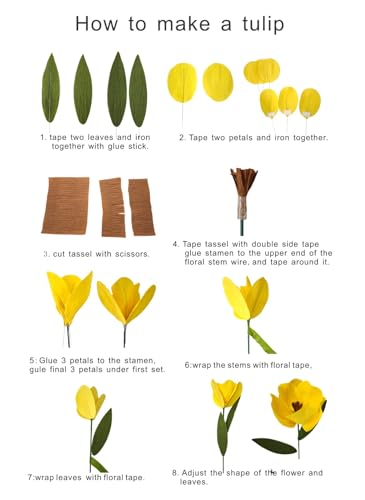Pink Crepe Paper Tulip for Home Decor DIY Kit with Floral Tape & 12 Wire Stems DIY Craft Projects Crepe Paper Flower (217 Count)