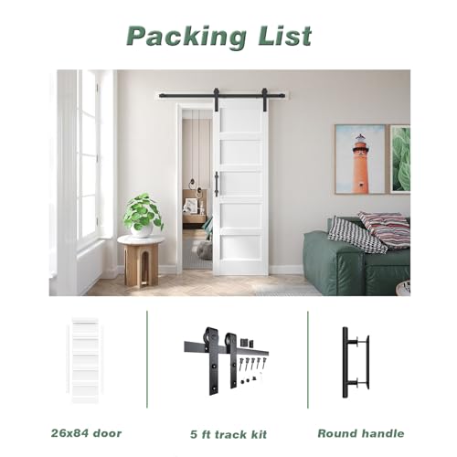 26x84 inch White Sliding Barn Door with Hardware
