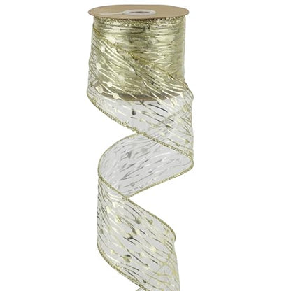 Gold Wired Ribbon 2.5 Inch Sheer Wired Christmas Ribbon with Horizontal Stripes and Polka Dots Christmas Ribbons Organza Wire 25 Yards Organza Sheer Ribbons for Gift Wrapping (75 Foot)