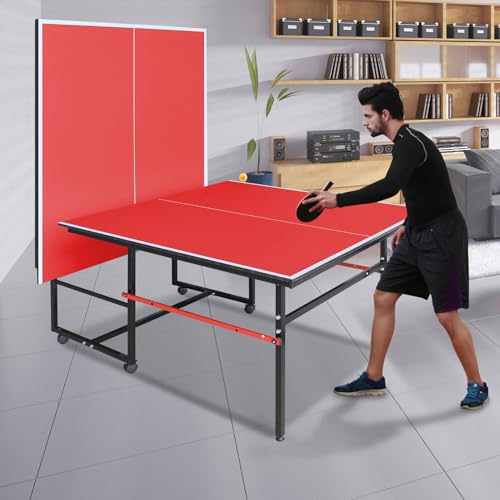4.5FT/8FT/9FT Mid-Size Table Tennis Table (Red, 8FT)