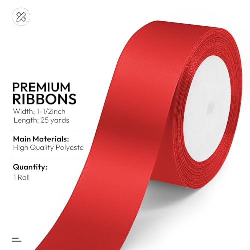 1-1/2" x 25 Yards Red Satin Ribbon Crafts Gift Wrapping (75 Foot)