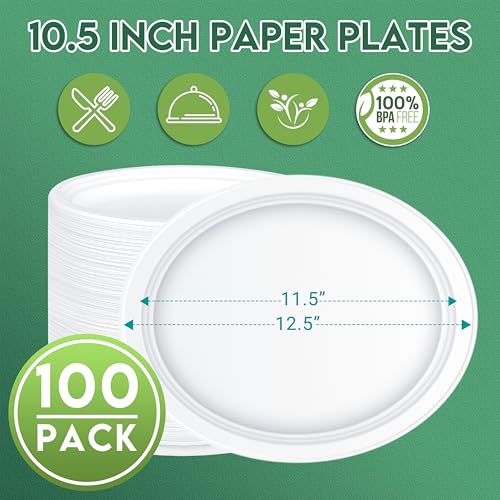 100% Compostable Oval Paper Plates 12 inch Bulk 100 Count