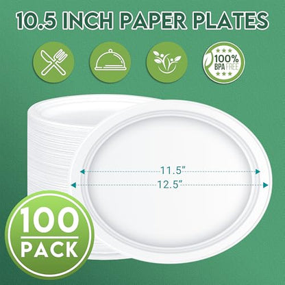 100% Compostable Oval Paper Plates 12 inch Bulk 100 Count