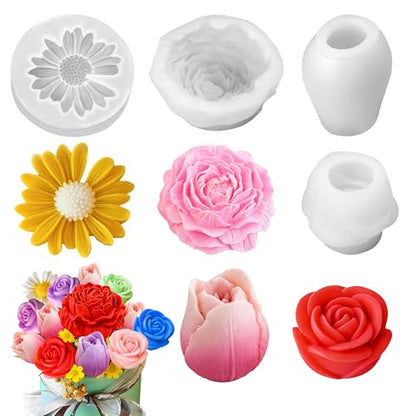 4 Pcs Flower Silicone Candle Molds Set (4 Count)