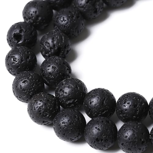 4MM 90pcs Natural Stone Beads Black Volcanic Lava Gemstone Round Loose Beads for Jewelry Making Bracelet 1 Strands 16"