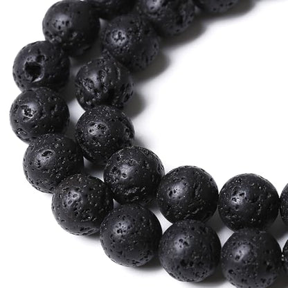 4MM 90pcs Natural Stone Beads Black Volcanic Lava Gemstone Round Loose Beads for Jewelry Making Bracelet 1 Strands 16"