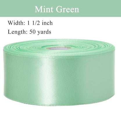 1 1 2 Inch Mint Green Solid Satin Ribbon for Gift Wrapping