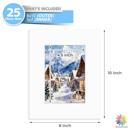 Mat Board Center 25 Pack 8x10 Picture Mat for 5x7 Photo White