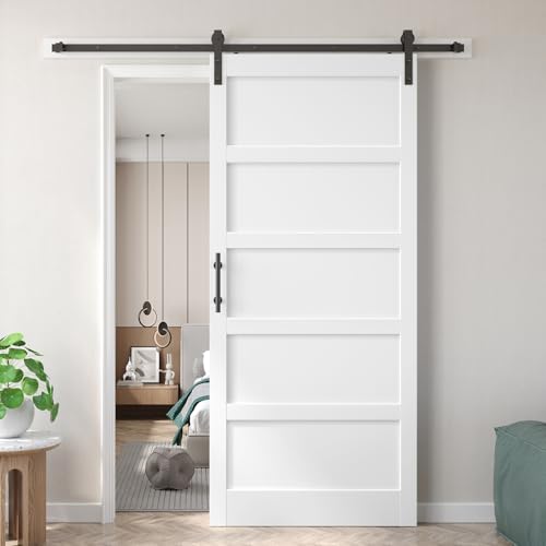 42x96 inch White Barn Door with 7FT Sliding Door Hardware Kit Included & Handle