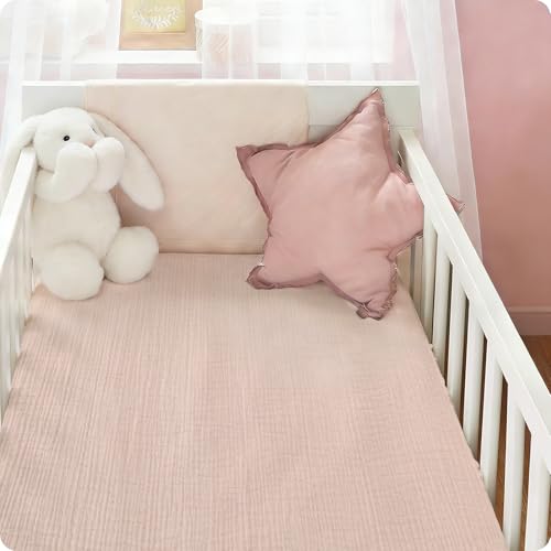 Organic Baby Crib Sheets 52x28 Inches 2 Pack 100% Muslin Cotton Soft Fitted Crib Mattress Sheet for Baby Girls (2 Count)
