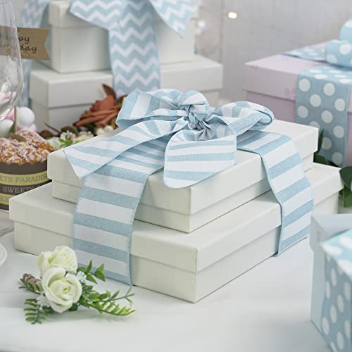 Blue White Stripe Ribbon 2.5 Inch Light Blue Wired Ribbon for Baby Boy Wreath (30 Foot)