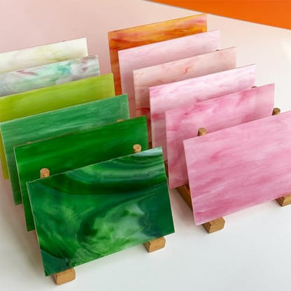 12 Sheets Stained Glass Sheet Pink and Green Collection (12 Count)