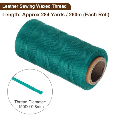 150D 0.8mm Flat Waxed Thread 284 Yards Polyester Leather Sewing Waxed String Hand Stitching Waxed Cord for Leather Stitching Sewing Bookbinding DIY Craft Peacock Green