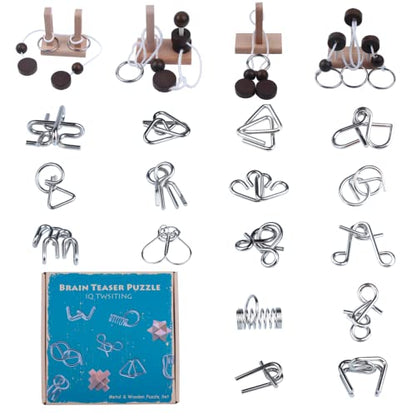 Brain Teaser Puzzle Wooden Threading Rope Loop Puzzle Luban Lock Brain Teaser Game Adult Kids Toy Puzzles for Adults (4 Count)