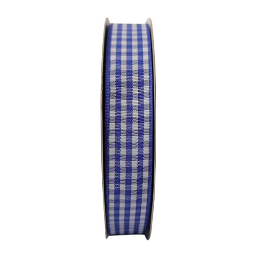 Blue and White Woven Edge Plaid Ribbon 100% Polyester Gingham Ribbon 25 Yards Each Roll